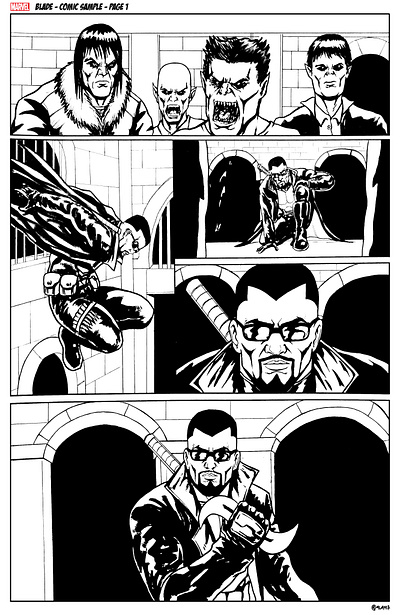 Marvel Comics Sample Page : BLADE art artist artwork blade character illustration comic artist comic book comic page comic style drawing evil examples ideas illustration illustrator ink lineart page samples super hero vampire