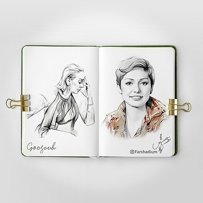 Portrait of "Googoosh / گوگوش" drawing illustration painting portrait