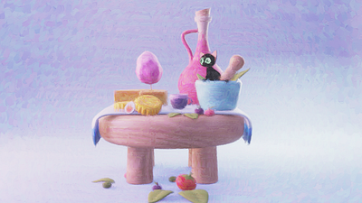 Cat moon cake tea break / Oil painting style render b3d blender cat design moon cake npr tea