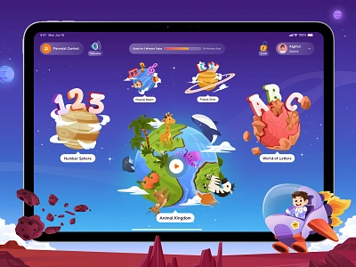 Starkid - Kids Preschool Learning iPad App 🪐 app design education game illustration ipad kids learning mobile orely parents planets preschool technology toddler ui