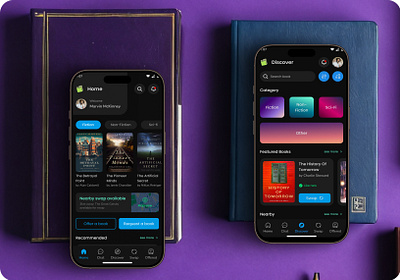 Book Swap application app desing bookcommunity bookexchange booklovers booksharing bookswapapp communityapp figma mobileappdesign swapbooks uiuxdesign