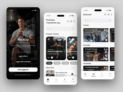 Fits Kuy - Fitness Mobile App app application athlete branding design exercising fitness gym interface layout performance person running sport technology trainer ui vitality wellbeing yoga