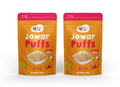 Jowar Puffs (Miilet) Pouch Design box design brand design branding indian foods jowar jowar millet jowar millet packaging jowar millet pouch design jowar puffs packaging jowar puffs pouch design jowar pupps label design logo design mockup mockup design pouch design product design