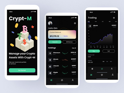 Crypt-M Ui Design | Crypto Assets Management App graphic design motion graphics ui