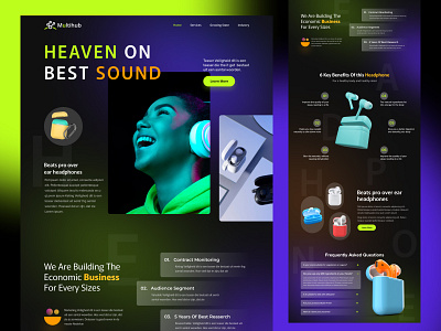 Multihub - Headphone E-commerce Website Design color design ecommerce headphone homepage landingpage logo new collections product landing page product website responsive shopify shopify landing page shopify website single product store ui ui ux web design website woocommerce