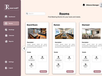 ReservedIT - Meeting Room Booking Management System aesthetic app booking design developement developer figma illustration inter meeting room pastel rooms software system ui uiux ux