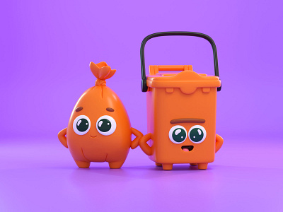 Garbage bags 3d 3dart 3dillustration bags blender brothers c4d character cute design friends garbage illustration render vago3d