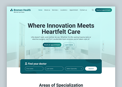 Bremen Health: Hospital Website Design aesthetic cool design community design inspiration designdaily dribbble hero page hospital landing page innovative landing page minimal modern product design sleek ui uiux user friendly