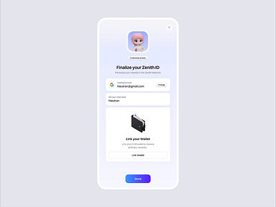 Wallet & Social account connection mobile UI 3d animation mobile sign up wallet