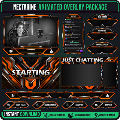 Clean Overlay Pack Design | Orange Stream Overlay for Twitch stream setup