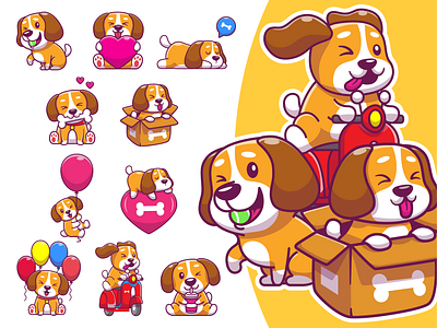 Cute Puppy Dog🐶🛵🎈 activity animals balloon bone box branding cartoon character cute dog doodle flat icon illustration logo love motorcycle pet puppy sketch