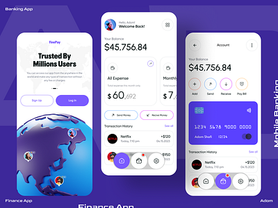 Finance Management App adom app app design app ui banking app design finance app finance management app ui ux wallet app