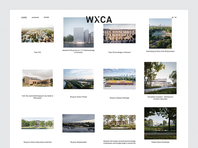 WXCA — All Projects architectural architecture building cards design desktop grid list minimal portfolio practice product design projects studio tiles ui ux visualization web website