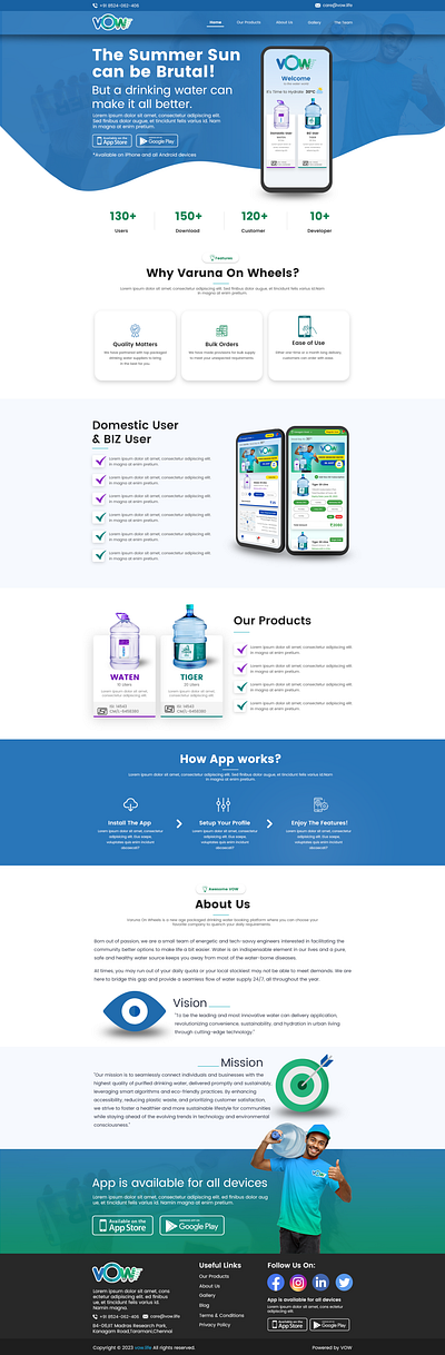 Water Delivery Application Landing Page | Website 2d art branding design graphic design illustration landing page logo typography ui ux vector website websitedesign