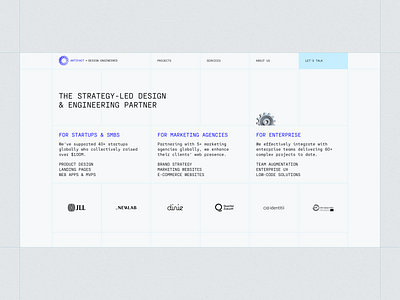 Artifact — The Strategy-led Design & Engineering Partner brand strategy creative design desktop developer digital navbar offer partner partners product design solutions studio team ui ux web website