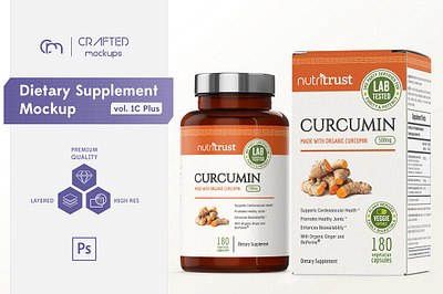 Dietary Supplement Mockup v. 1C Plus amber bottle amber jar mockup bottle mockup box mockup dietary supplement dietary supplement box dietary supplement mockup glass bottle golden lid hinged lid medicine bottle nutrition bottle nutrition box pills bottle plastic bottle silver lid supplement bottle mockup supplement box supplement box mockup supplement mockup