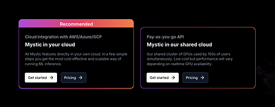 Mystic.ai's lander plans machine learning pay as you go plans ui