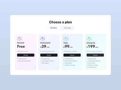 Web App Pricing page graphic design ui