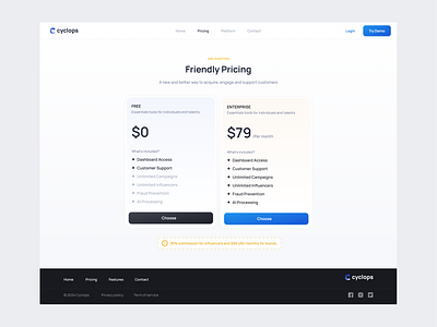 Cyclops - Pricing Page b2b clean components design dipa inhouse landing page modern pricing pricing page saas saas website section startup subpages ui web design website