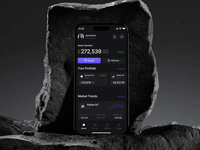 Nexa: AI-Powered Stock Investment App Design ai app animation app branding buy stocks dark theme dashboard design fintech graphic design illustration logo minimal presentation prototype stocks and shares app trading app ui vector