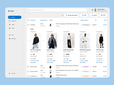 CRM-system for managing clothing supplies to stores crm dashboard descktop ui uiconcept ux webdesign