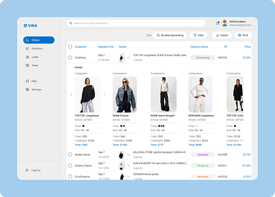 CRM-system for managing clothing supplies to stores crm dashboard descktop ui uiconcept ux webdesign