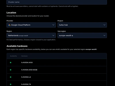 Mystic.ai's create cloud provider cluster w/ available hardware aws azure cluster complex forms forms gcp machine learning ui ux