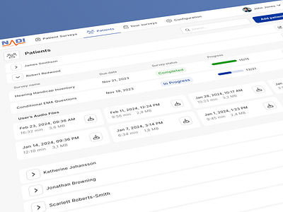 NADI - Create & manage surveys cms data design management medical minimalistic modern survey table ui ux web