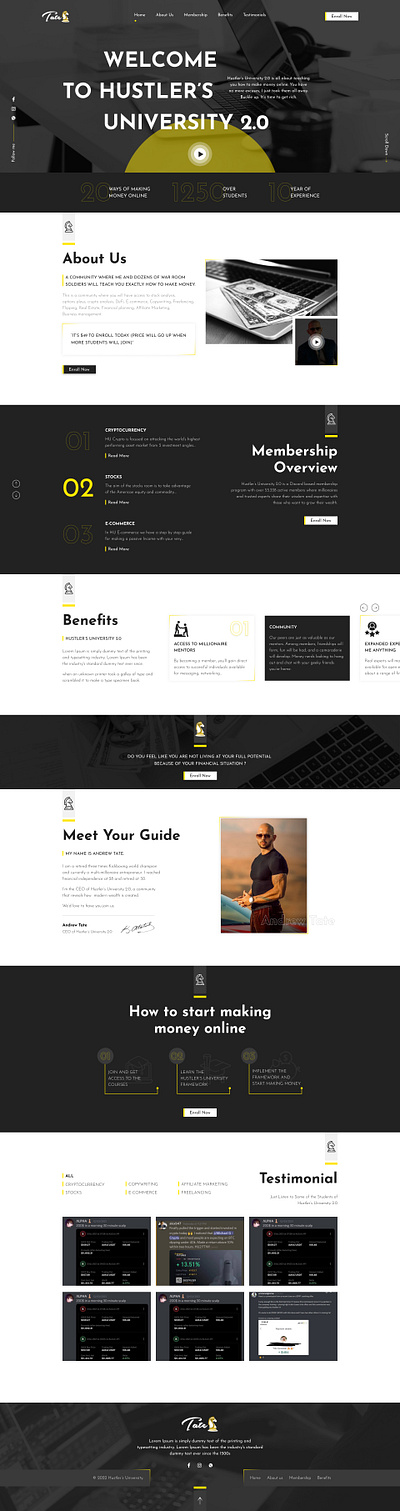 Figma Website Design HUSTLERS UNIVERSITY Andrew Tate figma landing page ui design uiux ux design web design webdesign website website design wordpress