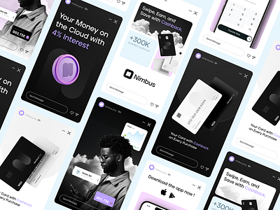 Bank App – Social Post Design app bank bank app black branding graphic design instagram purple social stories story visual identity