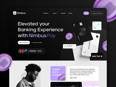 Bank App – Website Homepage - UI app bank website banking black branding coin credit card homepage logo purple ui website