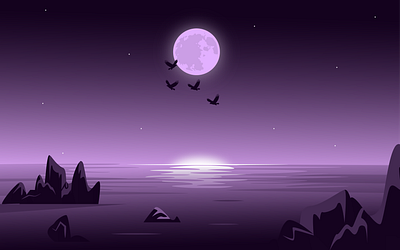 Moon shining on Sea - illustration adobe illustrator digital art illustration moon night sea vector