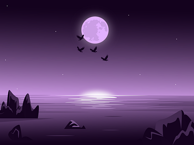 Moon shining on Sea - illustration adobe illustrator digital art illustration moon night sea vector