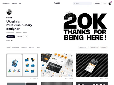 20k followers 🪩❤️‍🔥 design dribbble followers hello interaction interactive design thanks ui webdesign