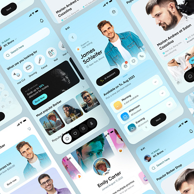 Barber Booking Mobile App app app design barber beauty beauty app booking booking platform business business design grooming hair cut hairdresser app man care mobile design modern design on demand platform stylish ui ux