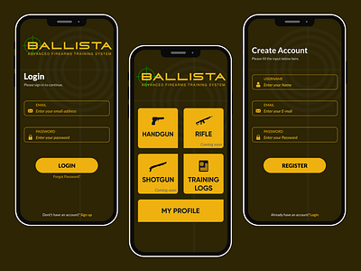 BALLISTA - advanced firearms training system figma mobileapp ui ui design ux