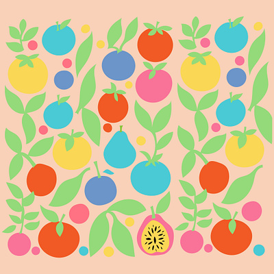 Cute hand-drawn pattern of juicy fruits app branding design graphic design illustration logo typography ui ux vector