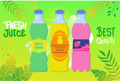 Vibrant & Fresh Juice Bottle Designs 3d branding design graphic design illustration logo