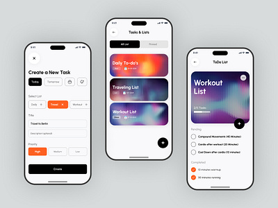 To-Do LIST Mobile App Design app prototype clean interface colorful app design daily planner app easy task management focused design goal setting app gradient design minimalist ui mobile app design modern app design personal organizer app productivity app task management task organizer task tracker to do app concept to do list app user friendly design uxui design