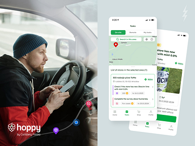 The game-changer for Carlsberg Polska’s distributor sales force b2c beer company cards categories clean ui components details distribution map minimal mobile design navigation points rewards tasks to do ui