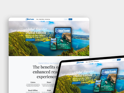 Global Traveler Digital Edition Magazine Landing Page digital editions global traveler magazine graphic design landing page mockups publishing web design