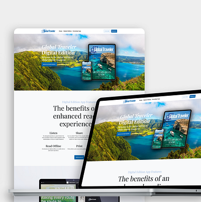 Global Traveler Digital Edition Magazine Landing Page digital editions global traveler magazine graphic design landing page mockups publishing web design