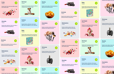 Grocery Store Categories Section - Cards Screen card design cards cards design category section grocery store minimal card design minimal design stylish card design ui design ui ux