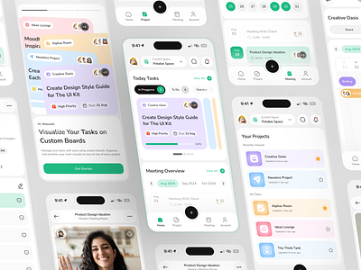 Daylies - Task Management Mobile App app branding colorful design graphic design green logo meeting mobile app pastel popular project project management rounded task management task manager typography ui ui kit ux