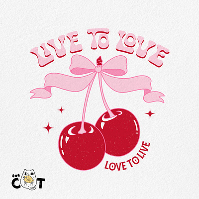 Red fruit _ Live to Love cherry coquette illustration pod print on demand red fruit retro retro design