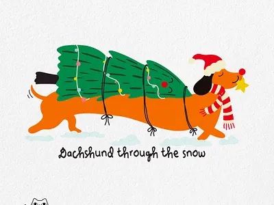 Christmas hand drawn _ Dachshund through the snow christmas dog christmas hand drawn illustration pod print on demand