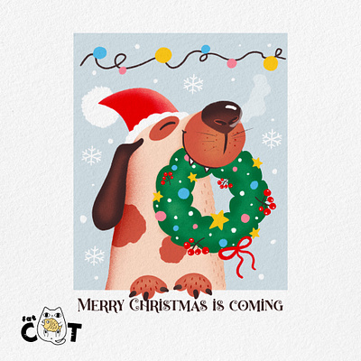 Christmas hand drawn _ Christmas is coming christmas dog christmas hand drawn illustration pod print on demand