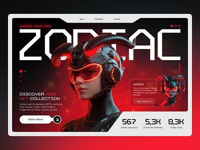 Landing Page for NFT Zodiac Collection characters concept cyberpunk design futuristic illustration landing landing page nft nft collection sci fi ui webdesign website zodiac