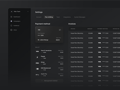 Product Billing billing card credit card feature invoice payment product product design ui wallet