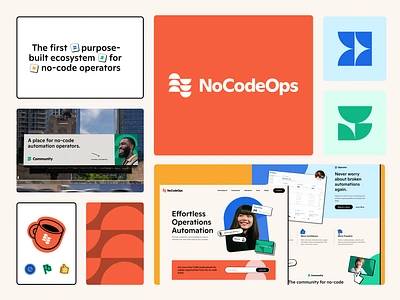 NoCodeOps Case Study 💥 bold colors brand architecture brand photography brand strategy geometric shapes iconography logomark no code ops visual identity web design